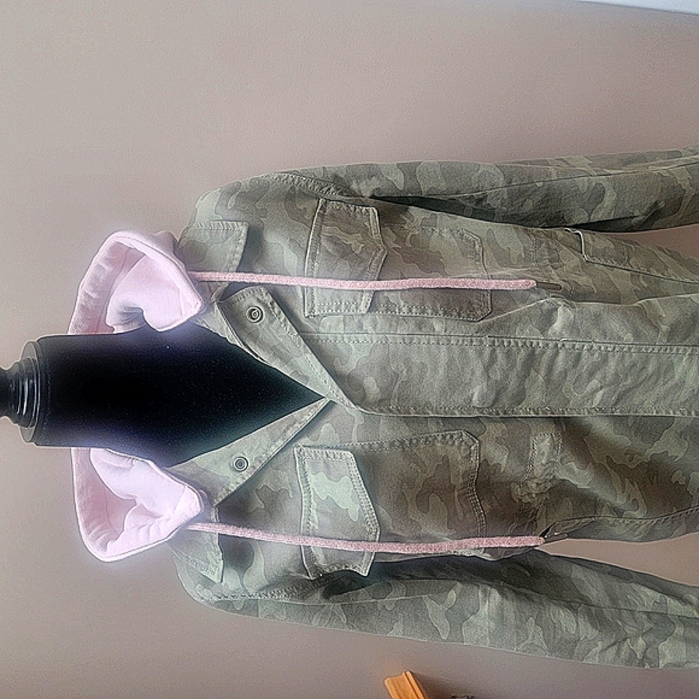 Camouflage Jacket with Removable Pink Hood